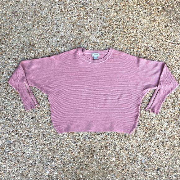 Carmen Marc Valvo Ribbed Dolman Sleeve Dusty Rose Pink Sweater Size L - Picture 1 of 10